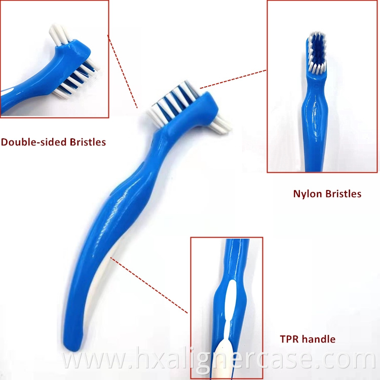 Long handle Plastic OEM colorful double head hard nylon bristle denture brush